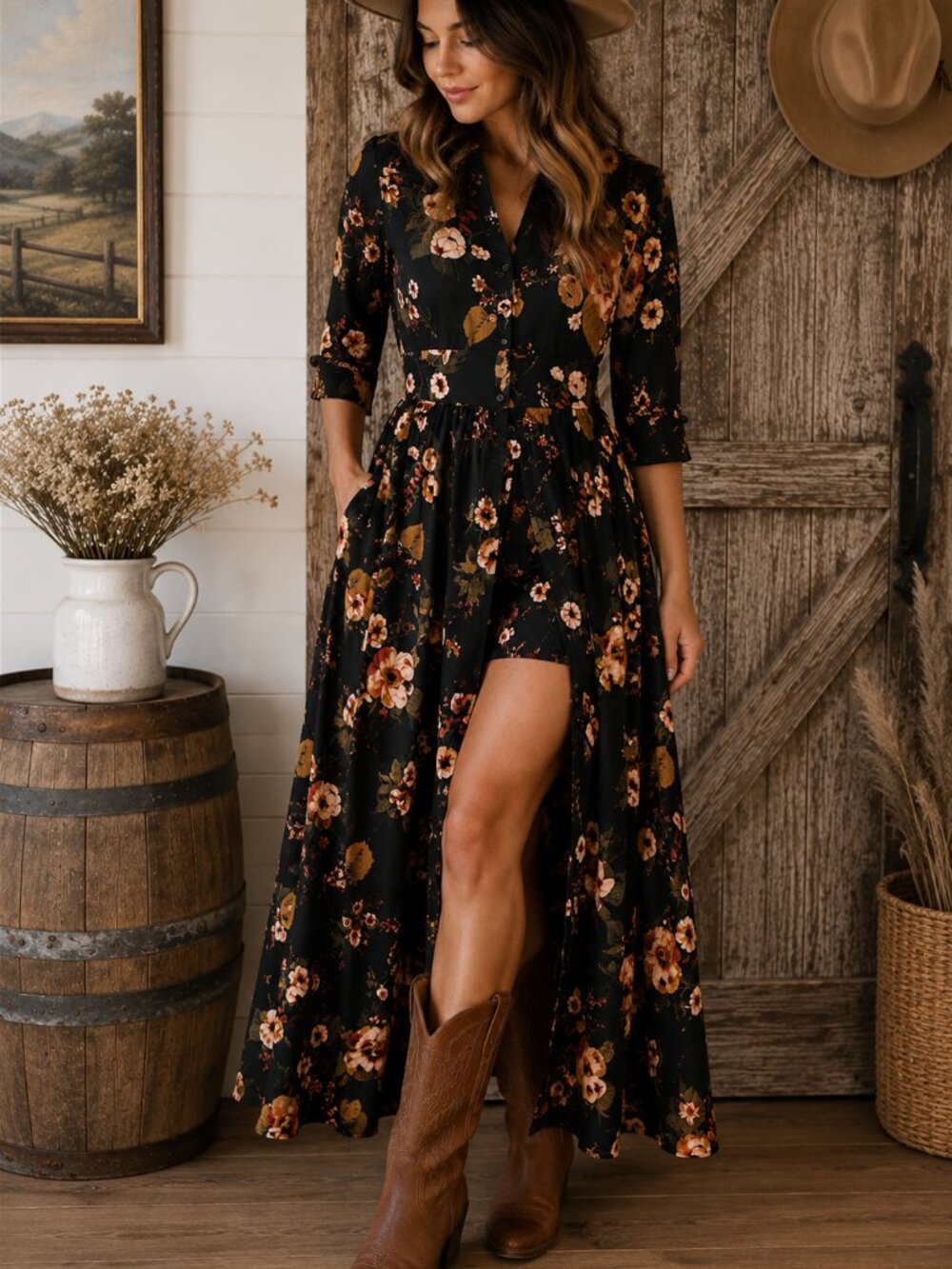 Zara Basic Black Floral Maxi Romper Dress Size S Built-In Shorts AS IS